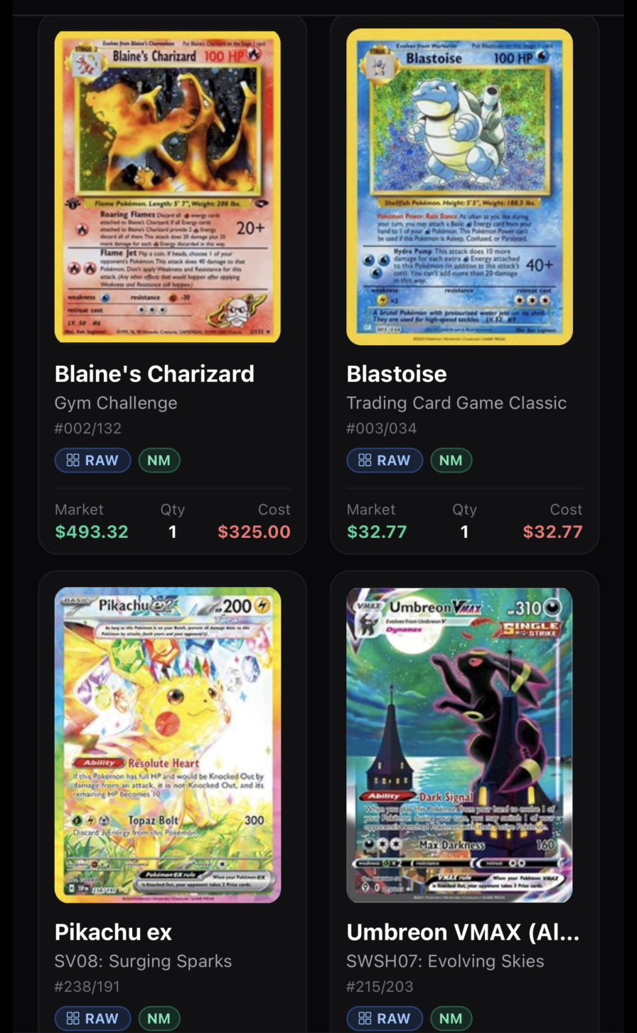 Collection overview showing your cards at a glance