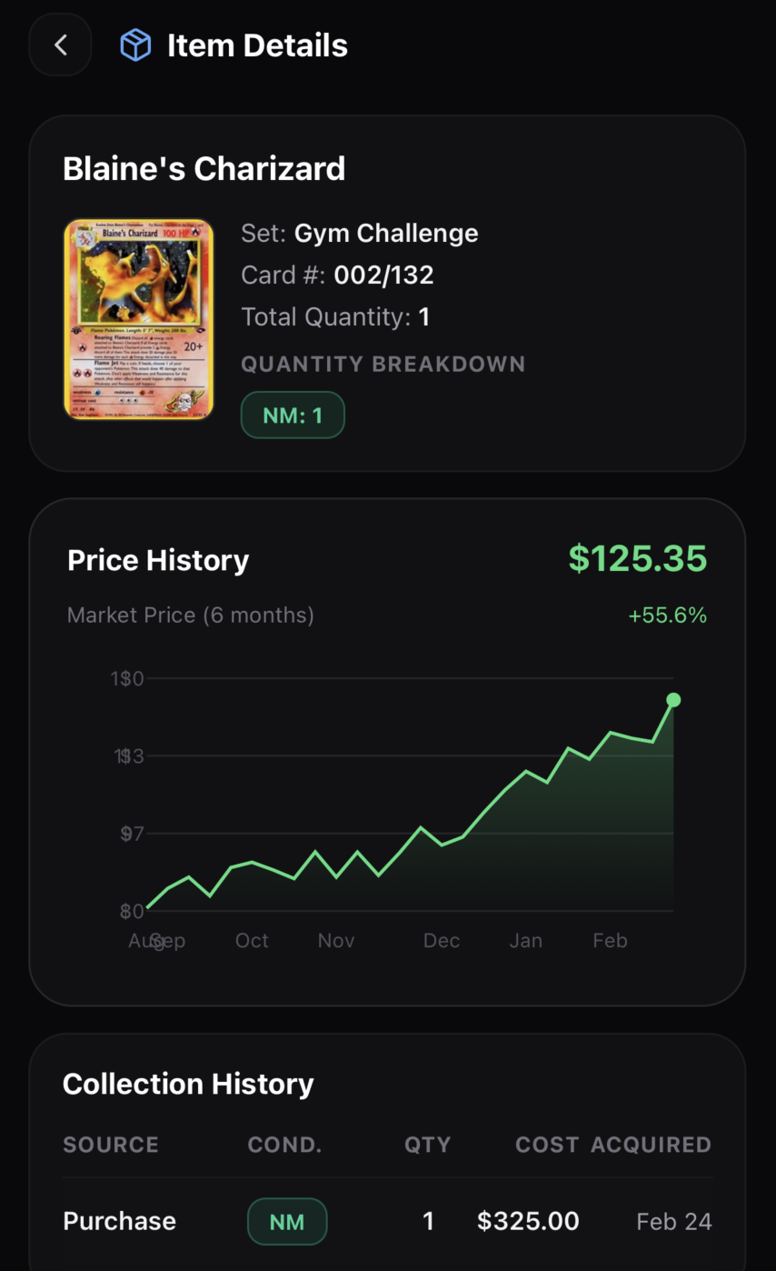 Detailed view of a single card in your collection